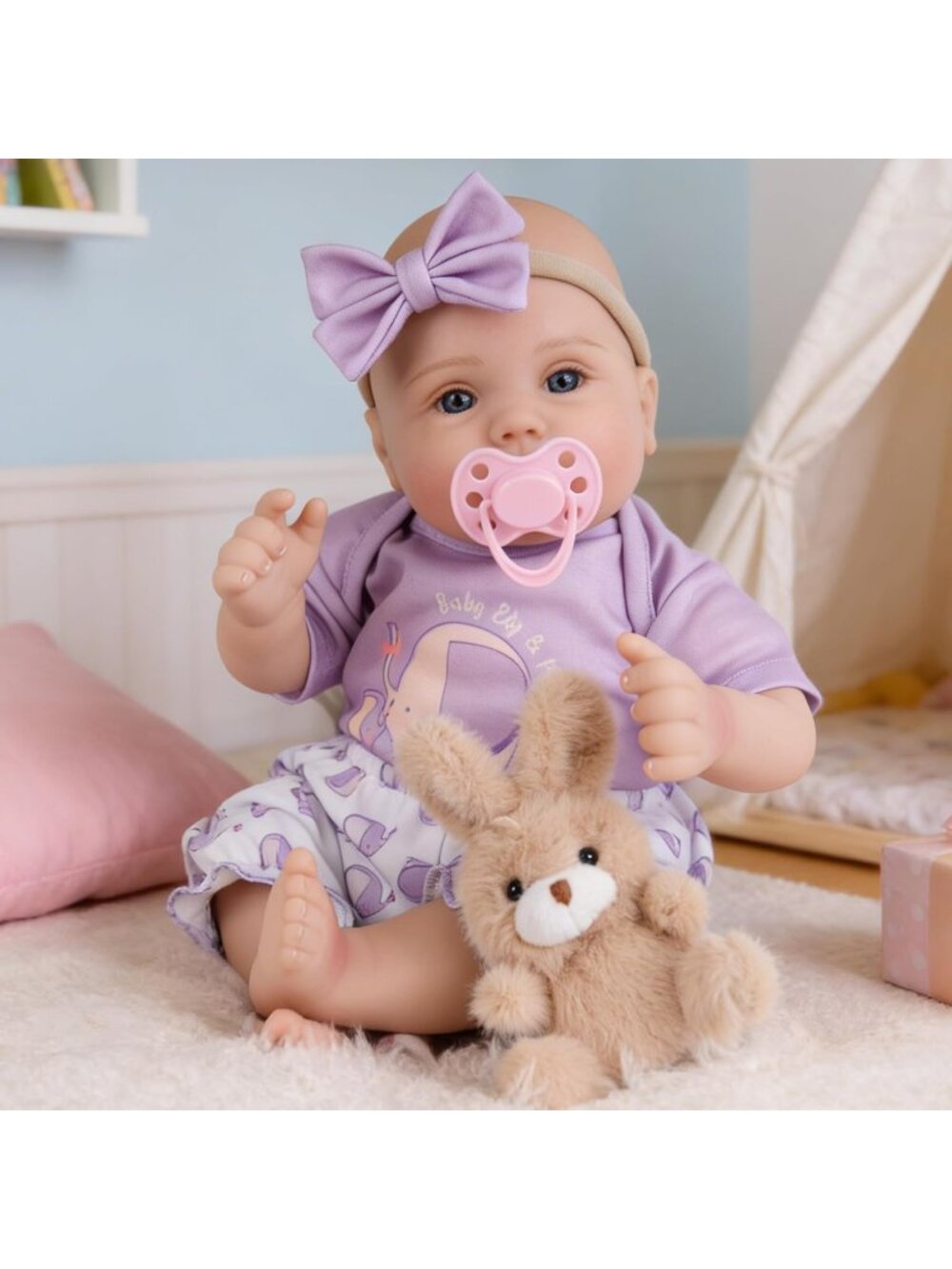 18-Inch Lifelike Reborn Baby Dolls Girl Cecilia Blue Cloth Body Toy Accessories